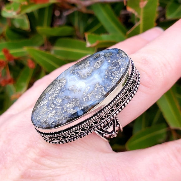 New Huge Pyrite Agate 925 Silver Statement Ring. - Picture 10 of 16